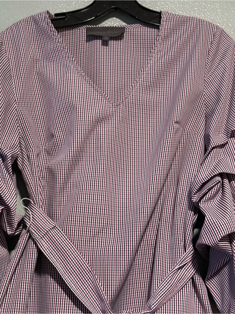 Anthropologie Sunday in brooklyn ruffles sleeve blouse Checked Tie-Waist size XS - Picture 4 of 10